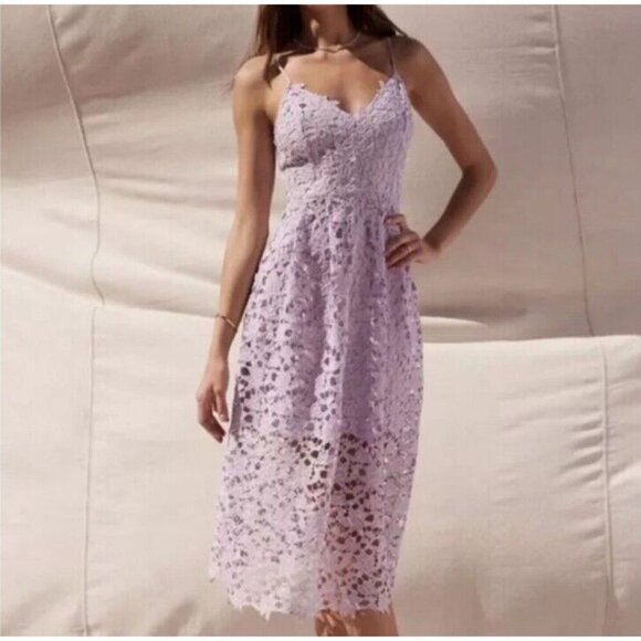 Astr Dresses & Skirts - ASTR the Label Dress Women’s Size Large Lace Floral Overlay Midi Lavender Fairy
